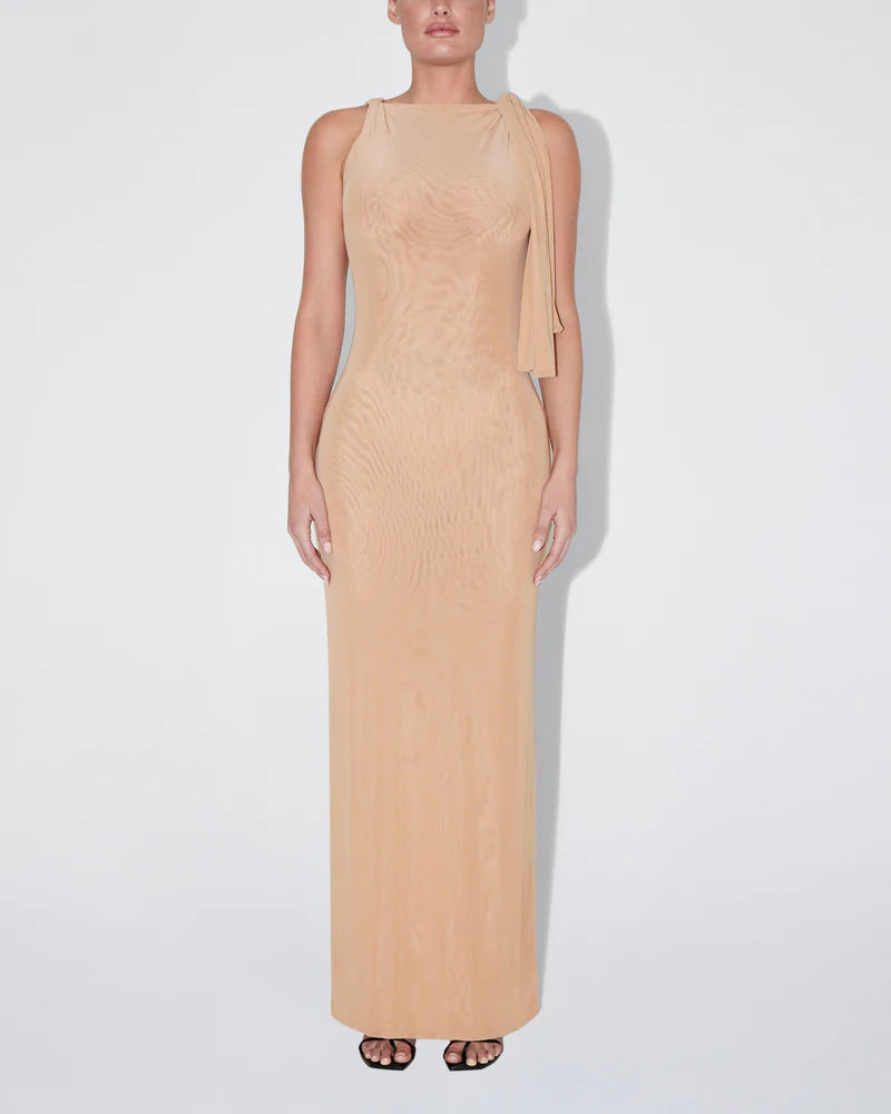 Mesh Stretch Knotted Maxi Dress